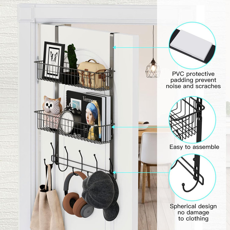 Belfry Kitchen Over Door Hanger Over Door Hooks With 5 Hooks And 2 Mesh Deep Basket Over The Door Hanger Storage Rack For Bathroom Kitchen Bedroom Hanging Door Storage Wayfair.ie